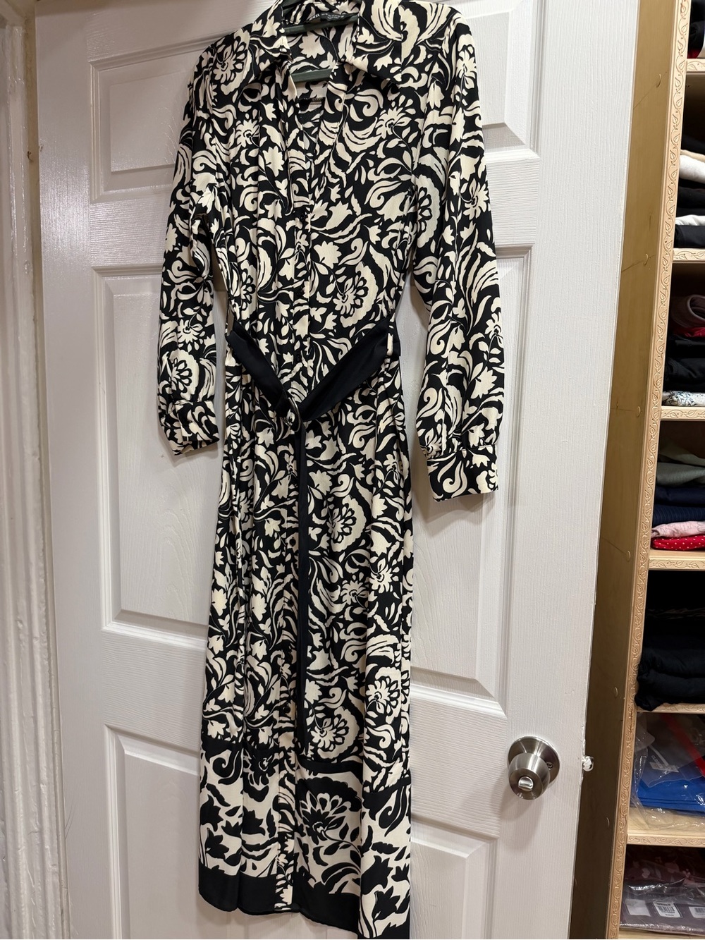 Zara Black & White Floral Long Sleeve Maxi Dress
